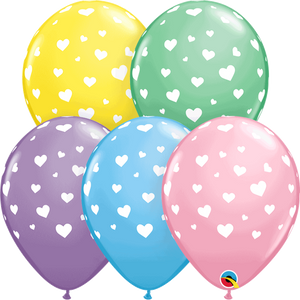 Open image in slideshow, Qualatex 11&quot; round assorted pastel &#39;Hearts Around&#39; print balloons (25 pack)
