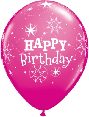 Open image in slideshow, Qualatex 11&quot; round &#39;Happy Birthday&#39; print pink balloons (6 pack)
