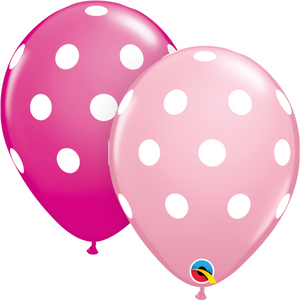 Open image in slideshow, Qualatex 11&quot; round pink and wild berry &#39;Polka Dot&#39; print balloons (25 pack)
