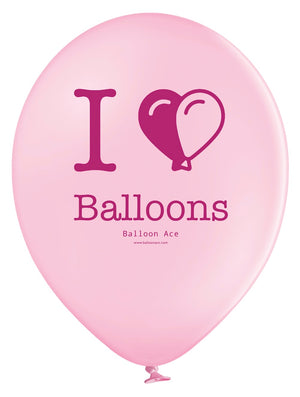 Open image in slideshow, Balloon Ace &quot;I Love Balloons&quot; logo (Belbal) 14&quot; round standard balloons
