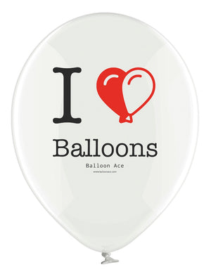 Open image in slideshow, Balloon Ace &quot;I Love Balloons&quot; two colour logo (Belbal) 14&quot; round crystal balloons
